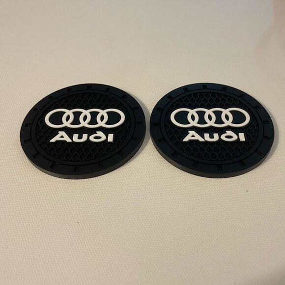 Audi Car Cup Coasters in Black with Logo Set of 2 NWT - Picture 2 of 4